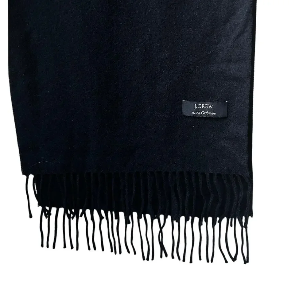 J.Crew 100% Cashmere Dark Blue Fringe Winter Scarf Classic Luxury Navy